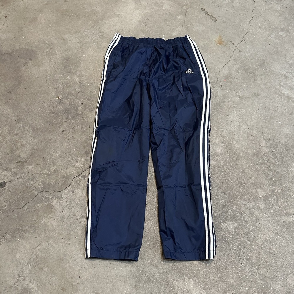 Vintage Y2K Adidas Track Pants Mens Snap Button Blue Tearaway‎ Windbreaker XL